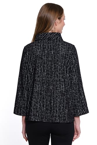 Ali Miles Women's Jacquard Knit Button Front Jacket Shawl Collar Patch Pockets2