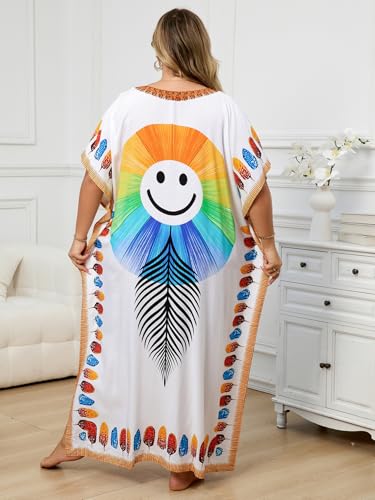 Image of KECVOT Kaftan Dresses for Women V-Neck Print Swimsuit Cover Up Plus Size Beach Caftan Lounge Dress