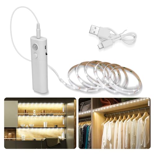 Koel Witte LED-strips met Bewegingsmelder - LUXJET Zelfklevende Oplaadbare LED-strips met Automatisch Aan/Uit 2m Geschikt Voor Kledingkasten, Slaapkamers, Keukens, Gangen