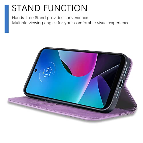 Image of Wallet Case for Moto G Play (2023) 6.5 inch - Motorola G Flip Case [Strong Magnetic] PU Leather Folio Case with Card Holder Kickstand Protective Phone Cover - Purple