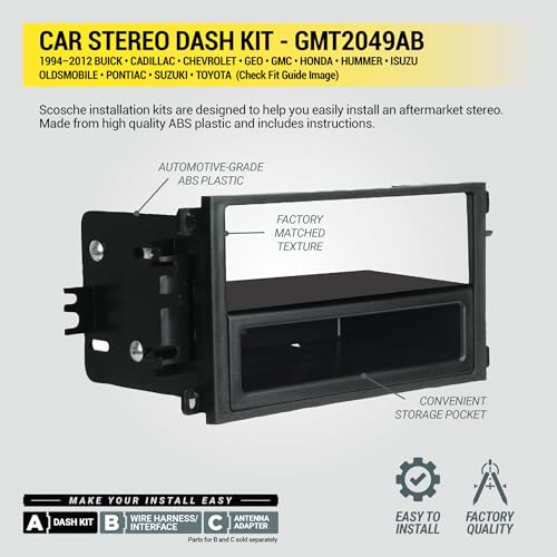 Scosche GMT2049AB Double DIN & DIN+Pocket Dash Kit Compatible with Select 1992-12 GM and Import Vehicles Black