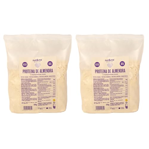 Proteína de almendra 1 kg nut&me | Proteína en polvo | Keto | Vegano | Low carb | Bajo en sal | Alto en proteínas y fibras | Sin lactosa, sin gluten y sin conservantes | Pack 2 x 500 gr