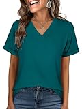 ANRABESS Womens T Shirts Short Sleeve V Neck Shirts Summer Loose Fit Dressy Tops Business Casual Blouses 2025 Basic Tees Teal Medium
