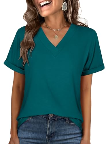 ANRABESS Womens T Shirts Short Sleeve V Neck Shirts Summer Loose Fit Dressy Tops Business Casual Blouses 2025 Basic Tees