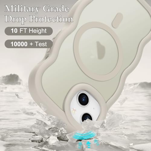 Pepmune iPhone 14 用 ケース/iPhone 13 用 ケース MagSafe対応 ウェーブ 半透明 滑り止め おしゃれ 可愛い 韓国 耐衝撃 指紋防止 ワイヤレス充電 スマホケース ストラップホール付き(ライトグレイ)