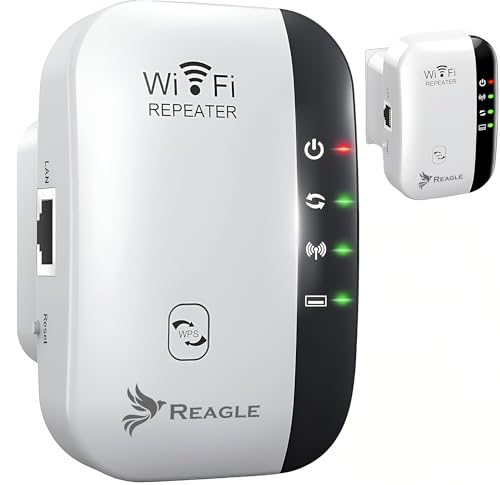 Reagle WiFi Repeater 300 Mbps – 3-in-1 WLAN Verstärker, 2.4 GHz, WPS, WPA2 – WLAN Signal Verstärkung für Zuhause und Büro, Kompatibel mit 802.11n/g/b, Einfache Installation, Bis zu 10m Reichweite
