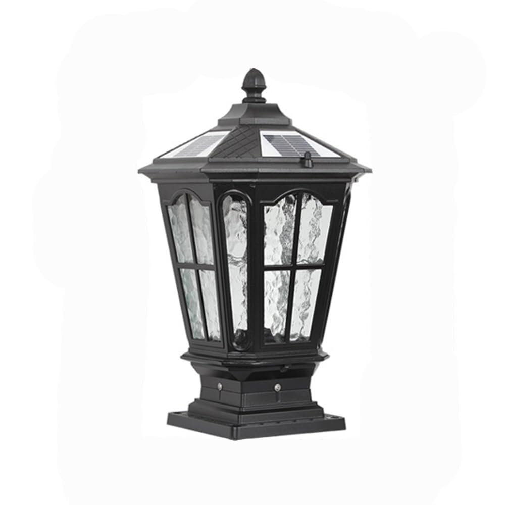 QUSYZD Metal Solar Post Lights Villa Courtyard Post Cap Light Outdoor Waterproof E27 Pillar Post Lamps Vintage Exterior Lantern Landscape Lighting,40cm