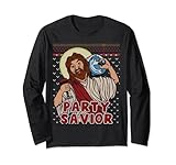 Party Savior Jesus Christ Santa Beer Ugly Christmas Sweater Long Sleeve T-Shirt