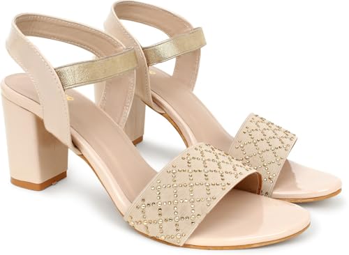 Image of Action Crystal-Embellished Slide Sandals| Block Heel| Water-Resis Tant| Textured EVA Sole Black