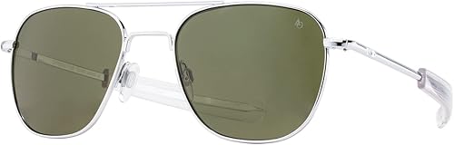Miniatura 3 de AO Gafas de sol Pilot originales, plateadas, lentes de cristal SkyMaster verde Calobar, patillas bayoneta, polarizadas, 52-20-140, Lente polarizada