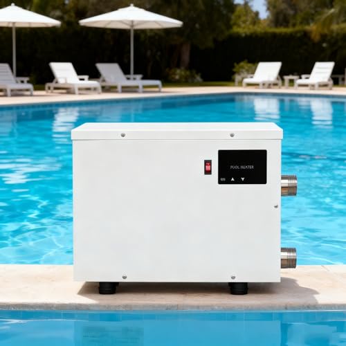 aromaoveite Calentador De Piscina 220v/380v,Termostato Eléctrico para Calentador De Piscina/Jacuzzi con Pantalla Táctil,Calentador De Agua Eléctrico De Acero Inoxidable,Apto para Piscinas,Spas 5.5kw