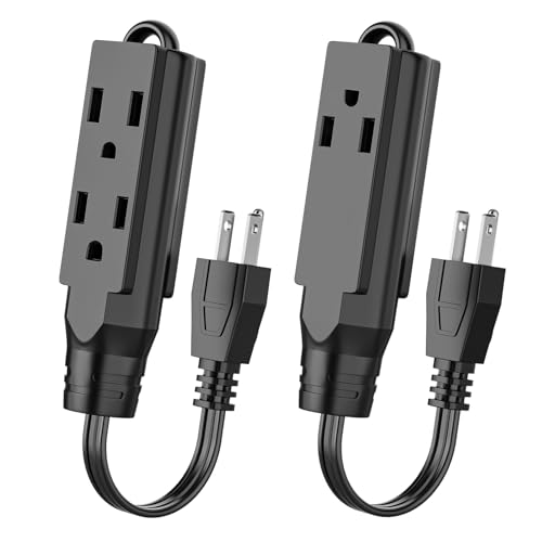 8 inch Short Power Extension Cord, HICITY 3 Outlet Extension Cord, 3 Prong Grounded Wire, SJT 16 AWG Flexible Power Cord, 13 Amp, 125V, 1625 Watts, Black - 2 Pack