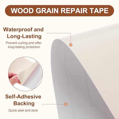 Image of MECCANIXITY Wood Grain Repair Tape, 4 Inch x 33 Feet Self Adhesive Wood Grain Tape Multi-Purpose Wallpaper Border Trim for Furniture Floors Windows Doors Tables Home, White