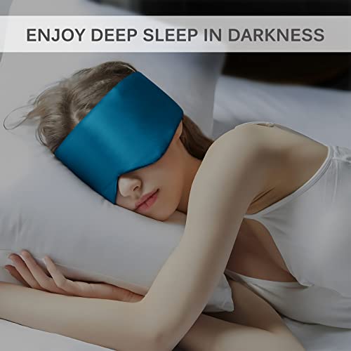 100% Mulberry Silk Sleep Mask Eye Mask For Man And Woman With Adjustable Headband, Full Size Large Sleep Mask & Blindfold For Total Blackout For All Night Sleep, Travel & Nap- Peacock Blue #TOP6