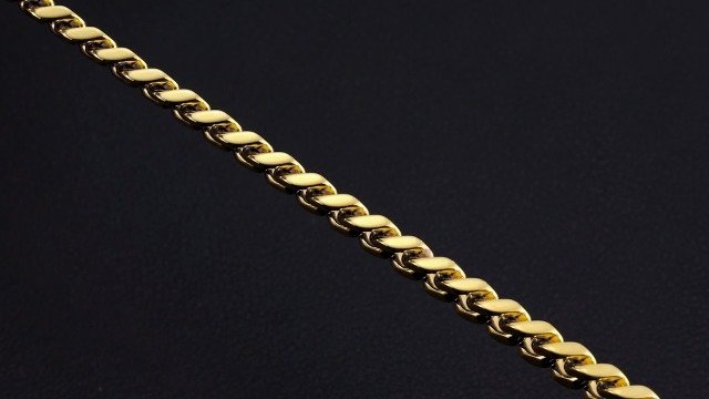 Pulsera de eslabones cubanos en acero inoxidable con baño de oro 18K miniatura 7