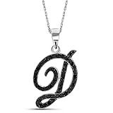 JEWELEXCESS 1/4 Carat Black Diamond Initial Letter Pendant Necklace for Women | .925 Sterling Silver...