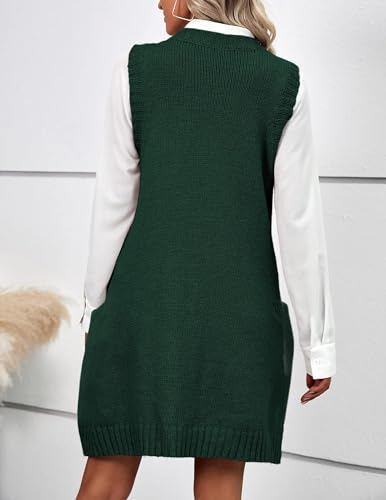 Image of HOTOUCH Women Sweater Vest Oversized V Neck Sleeveless Knit Pullover Ribbed Vest Dress with Pockets