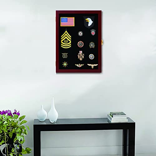 Image of VERANI Pin Display Case Badge Display Frame Large Mahogany for Beach Tags | Flexible layout arrangement,Premium real clear glass door,Wood matte black frame,Wall mountable design
