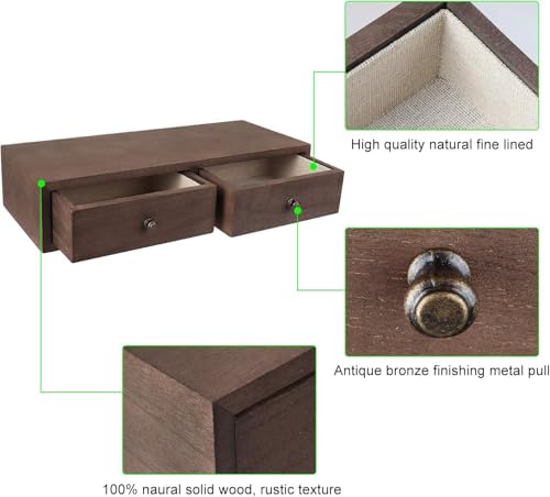 Image of W00YNEX Floating Shelves with Drawers: Wood Wall Shelves /Cabinets for Storage and Exhibition; Doubles as a Bedside or Nightstand Set of 2 in Vintage- (Brown c)