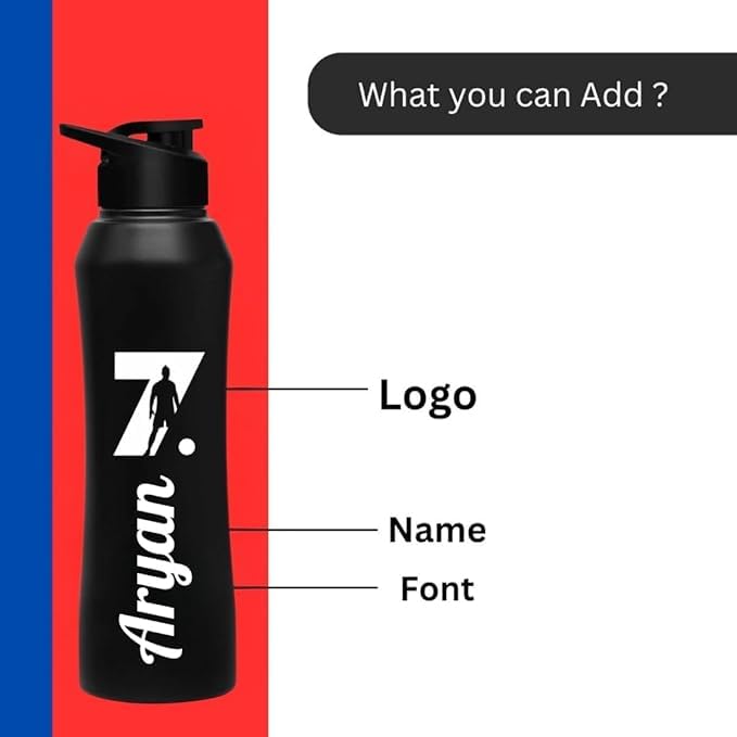 Image of CASPIAN / / / Trek Customised Stainless Steel Water Bottle 1L, Religious Symbol Print with Name - Spiritual Personalised Bottle for Temple, Office, Yoga & Corporate Gifting (Black)