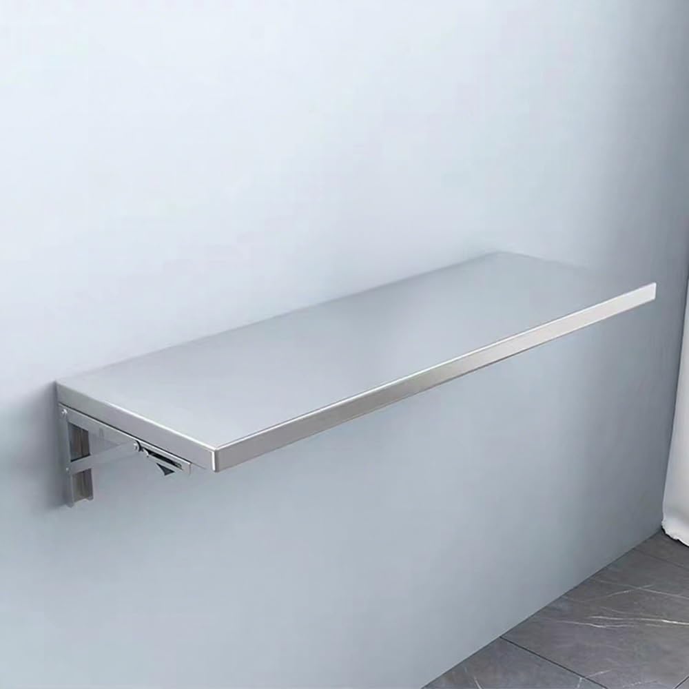 GJZQDKX Wall-Mounted Folding Computer Desk, Stainless Steel Space-Saving Table for Small Spaces, Floating Laundry & Dining Table with Brackets (100x40cm)