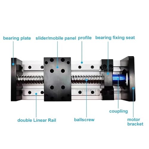 Dual Optical Axis Manual Sliding Table Rail Guide 100-500mm Effective Stroke SFU1610 Linear Guid Double Square Sliding Table Block Carriage Ball Screw Platform Motion(Stroke 100mm)