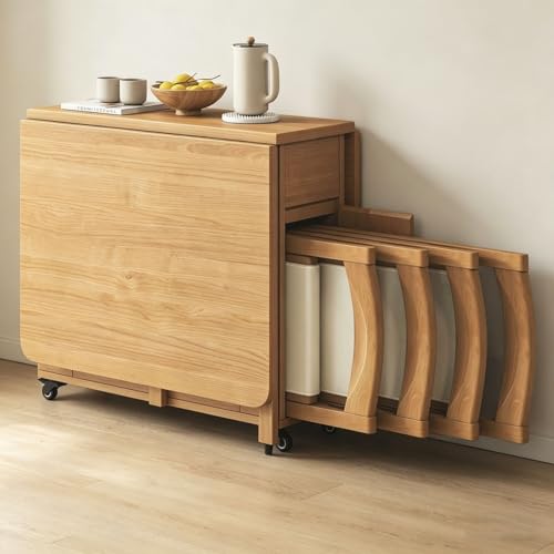Genérico Juego de Mesa de Comedor Plegable, Mesas Ajustables de Madera con 2 cajones de Almacenamiento y 4 Ruedas, Mesa de Comedor Plegable fácil de Mover Ideal para comedores domésticos