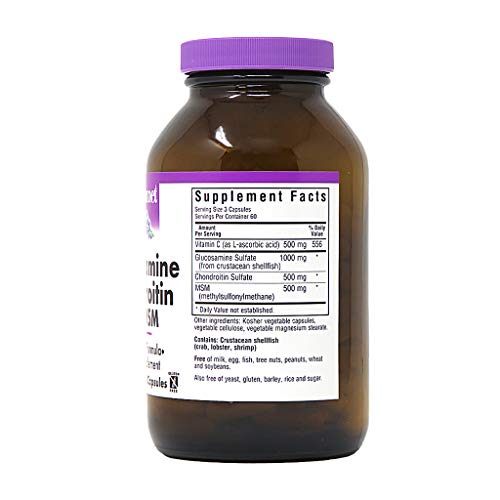 Bluebonnet Nutrition Glucosamine Chondroitin Plus Msm, Glucosamine, Chondroitin Sulfate, Vitamin C & Optimsm, Bone & Joint Health, Non Gmo, Gluten Free, Soy Free, Milk Free, 180 Vegetable Capsules #TOP5