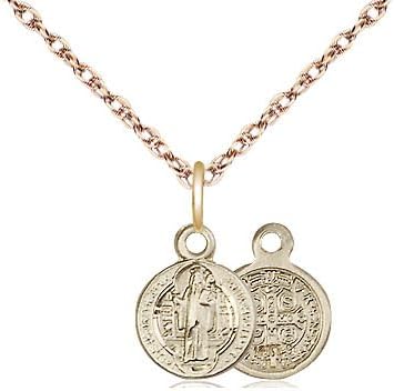 14kt Gold Filled St Benedict Pendant on a 15 inch Gold Filled Light Rope Chain.
