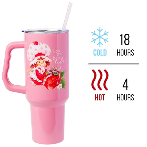 Image of Silver Buffalo Strawberry Shortcake inchYou are Berry Special inch Stainless Steel Tumbler with Handle, Fits in Standard Cup Holder, 40 Ounces