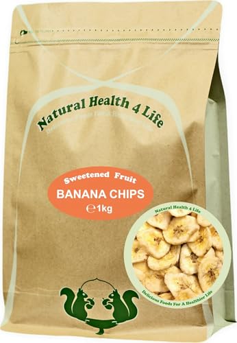 Natural Health 4 Life Banana Chips 1kg Non-GMO Vegan and Gluten Free Snack Naturally Sweetened Banana Slices Sodium Free Great for Snacking Baking & Breakfast Toppings - (Pack of 1)