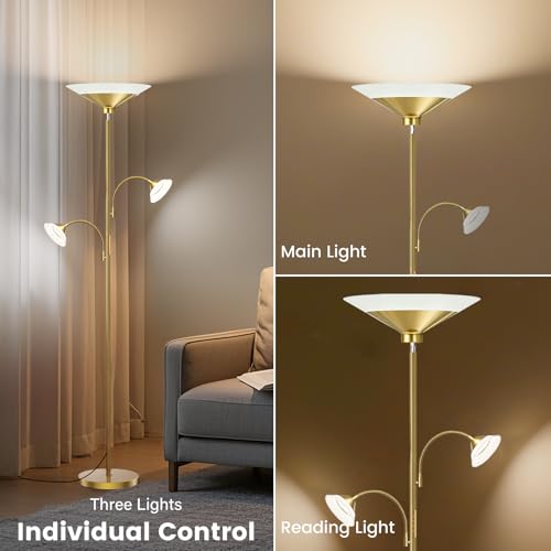 Image of SIBRILLE 3 Way Torchiere Floor Lamp - 42W Dimmable LED Tree Standing Lamp with Remote, 2300LM, Color Changing, 72 inch Tall Bright Floor Lamp for Living Room Bedroom Office