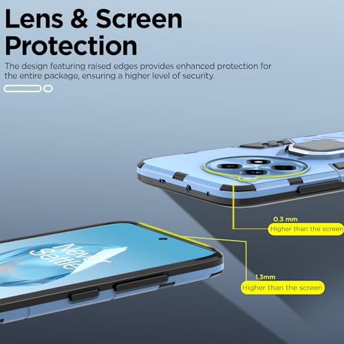 Image of Pikkme OnePlus 12R 5G Back Cover | D5 Tough Armor Bumper | 360 Protection Case | Ring Holder Stand Case for OnePlus 12R 5G (Blue)
