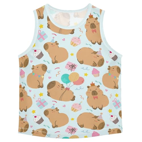 Cute Birthday Party Capybara Blue Boys Tank Top Sleeveless Quick Dry Athletic T-Shirts 3-10T