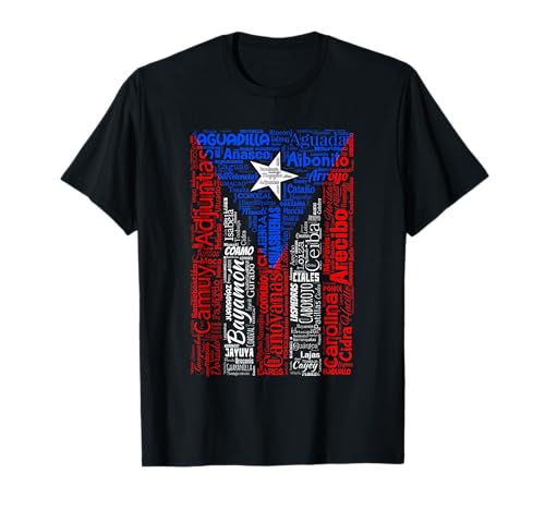 Puerto Rican Flag Shirt with Towns and Cities of Puerto Rico T-Shirt