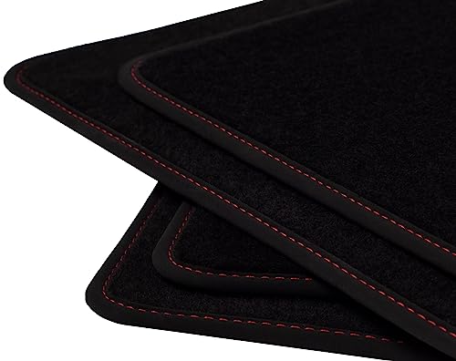Velours Fußmatten Satz für Mitsubishi Grandis (2004-2011) Nubukleder Schwarz, Naht: Rot - 4-teilig...