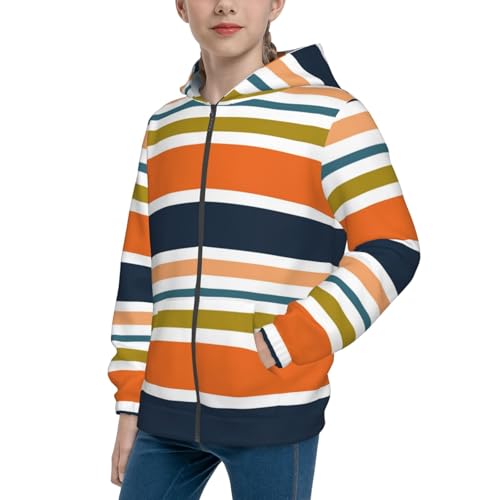 Colorful Pastel Stripes Kids Pullover Hoodies Boys Zip Up Sweatshirts Girls Athletic Clothes with Pocket