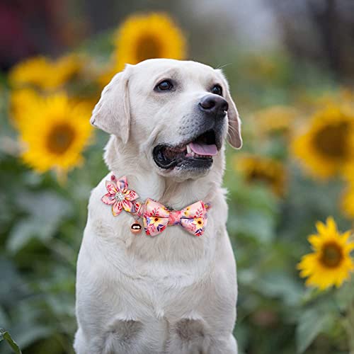 AUAUY Hundehalsband und Leine, Set mit Blumenmädchen-Blumenmuster und Gravur, Haustierhalsbänder mit verstellbarer, starker goldfarbener Schnalle, Halsbänder mit schöner Fliege und Glöckchen, für