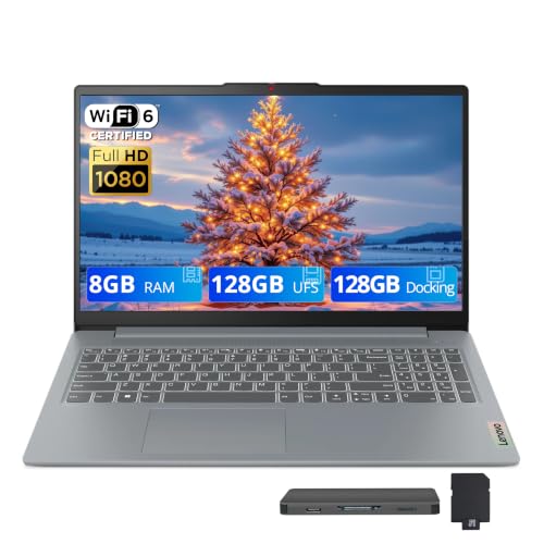 Image of Lenovo IdeaPad Slim 3 15.6 inch FHD Display Laptop, Intel Core i3-N305, 8GB LPDDR5, 288GB Storage(128GB UFS+160GB Docking Station Set), Intel UHD Graphics, Windows 11 Home, Numeric Keypad, WiFi 6, Grey