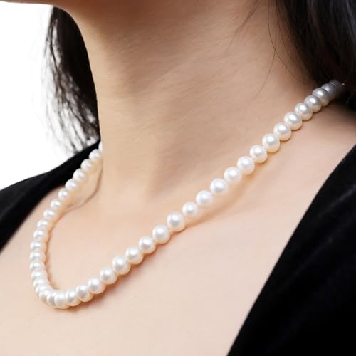 Freshwater Cultured Pearl Necklace for Women - 7-8mm AAA Round Real Pearl Jewelry Set Includes Necklace, Bracelet, Earrings, Perfect for Wedding, Party, Anniversary3