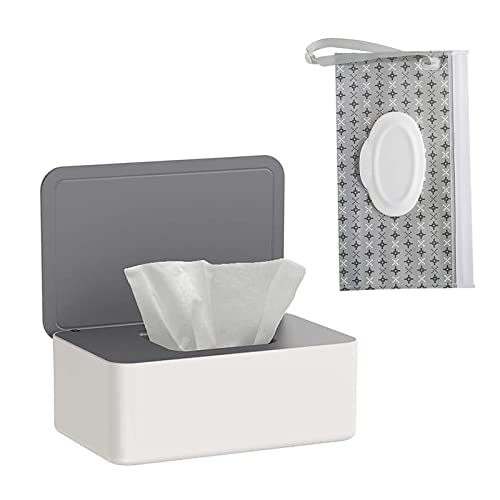 Caja para Toallitas y Bolsa de Toallitas Húmedas, Dispensador de Toallitas Caja de Papel Higiénico Húmedo para Bebés Caja de Servilletas con Tapa para Bebé, Reutilizable y Rellenable - Blanco