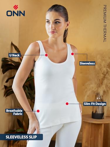 ONN Women's Round Neck Sleeveless Premium Slips Thermal LAD_OT_052_056_WH_Set_85 White - Image 2 thumbnail