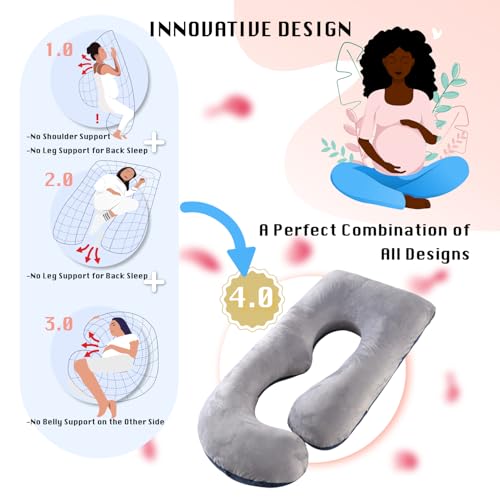 Image of ALLOPERA Pregnancy Pillow, Full Body Maternity Pillow 57 inch, with Removable Washable Cover - Sleep Support for Legs, Back, Neck, Shoulder, HIPS, Belly, Velvet Cover-Grey-Dark Blue
