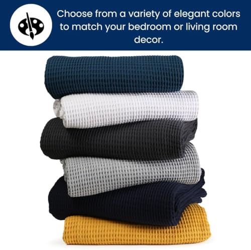 Image of 100% Combed Cotton Waffle Blanket for Bed,Sofa,Couch,| Navy Blue |Twin -60X90 INCHES -Lightweight and Breathable Soft Woven AC Blankets,Throw for Summer, Spring, Winter, All Season