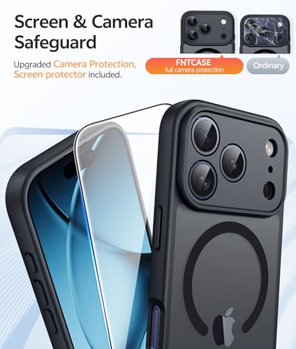 Image of FNTCASE for iPhone 17 Pro Case: [Compatible with Magsafe] Translucent Matte Cases with [Full Camera Protection] [Screen Protector] Military Grade Shockproof Protective Phone Cover - Black