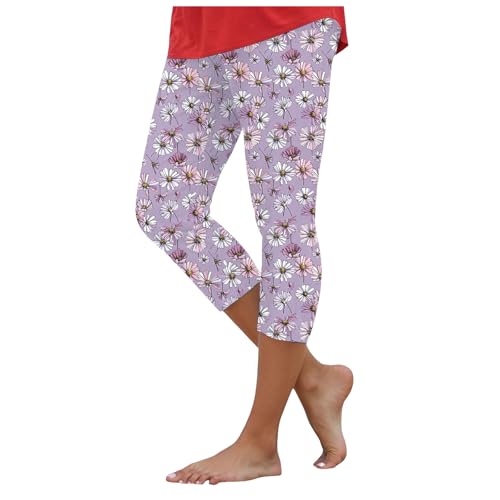 Legging Court Femme Grande Taille Léger Imprimé Fleurie Bohème Pantalon Capri Taille Élastique Opaque Extensible Doux Respirant Short de Sport Yoga Fitness