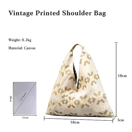 Image of CORIOS Canvas Handbag for Women - Ethnic Style Tote Top Handle Summer Beach Large Shoulder Bag