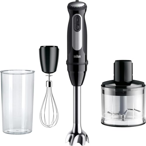Braun MultiQuick 5 Pro MQ 55236 M, Mixeur Plongeant Technologie PowerBell Plus, 25 Vitesses & Turbo, Système Easy Click Plus, Hachoir 600ml, Fouet en Métal et Bécher 600ml Inclus, 1000W, Noir