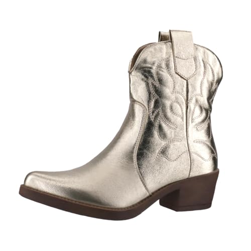 Elara Botines Mujer Botas de Vaquero Chunkyrayan 301-A31 Gold PU-41