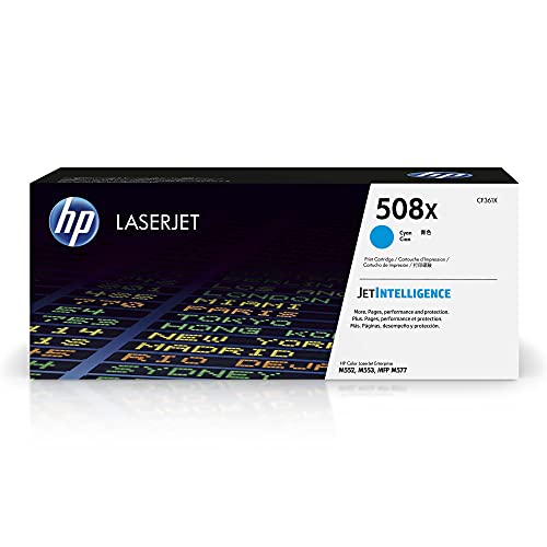 Image of HP 508X Cyan High-Yield Toner Cartridge Printers | Works with Color LaserJet Enterprise M552, M553 Series; Color LaserJet Enterprise MFP M577 Series | CF361X | Includes recycling guide and protection warranty for printing, archiving and recycling